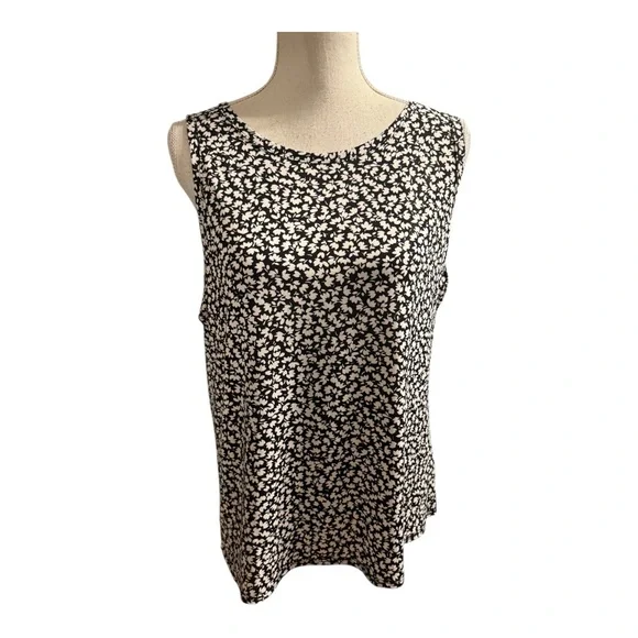 ❤️Vince Camuto Black/White Print Top/Shell Back Detail SZ: LARGE/PETITE #R - Picture 1 of 9